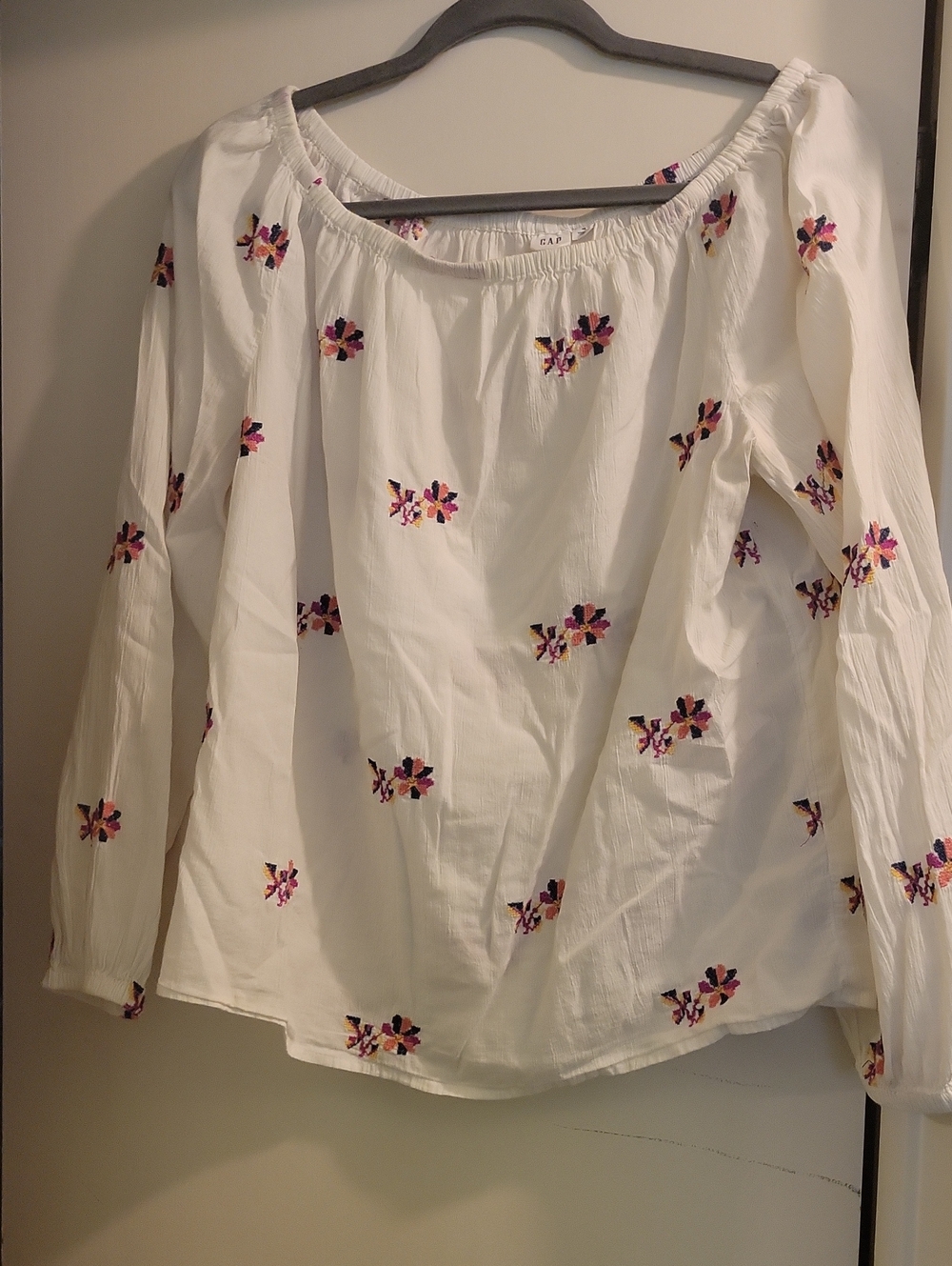 Women's White Off-Shoulder Floral Embroidered Top